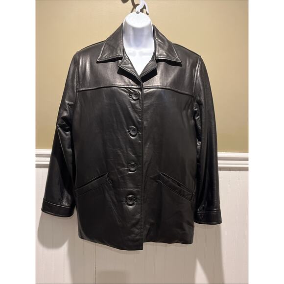 Leonardo Black 100% Leather Lined Button Jacket Made Canada Sz S/P - Picture 1 of 10
